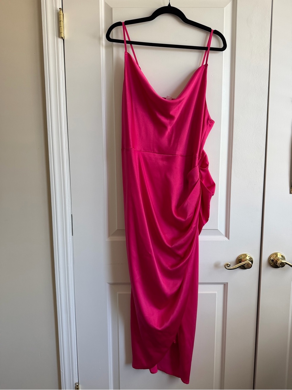 Unk Hot Pink Satin Cowl Midi Dress